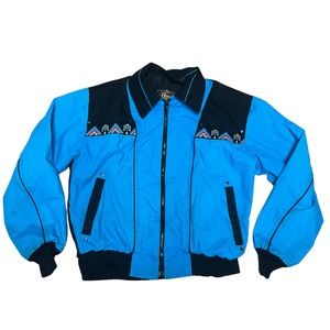 Vintage David James blue Aztec colorblock western cowboy chore jacket coat men M